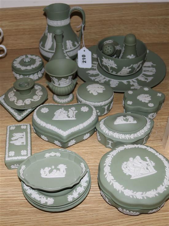A collection of modern Wedgwood green jasperware